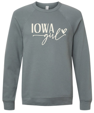 Storm sweatshirt with 'Iowa Girl' printed in cream ink.