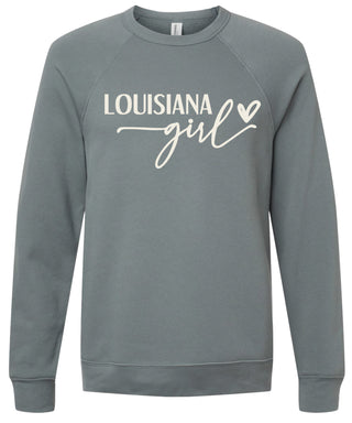 Storm sweatshirt with 'Louisiana girl' printed in cream ink.