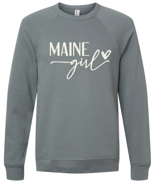 Storm sweatshirt with 'MAINE girl' printed in cream ink.
