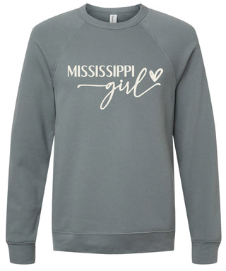 Storm sweatshirt with 'Mississippi girl' printed in cream ink. 