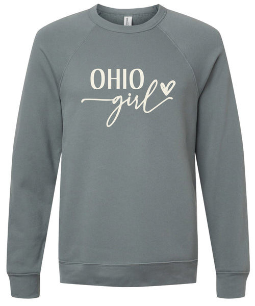 Storm sweatshirt with 'OHIO girl' printed in cream ink.