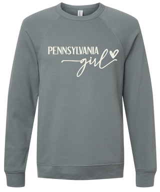 Storm sweatshirt with 'PENNSYLVANIA girl' printed in cream ink.