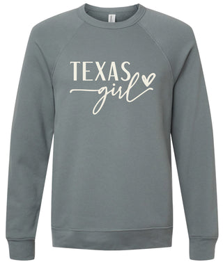 Storm sweatshirt with 'Texas girl' printed in cream ink.