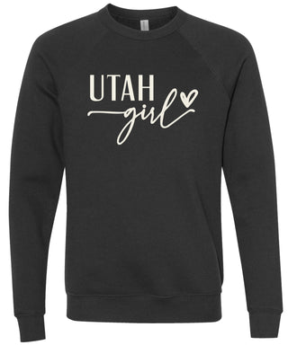 Black sweatshirt with 'Utah Girl' printed in cream ink.