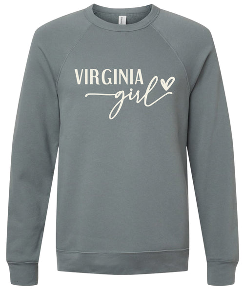 Storm sweatshirt with 'Virginia girl' printed in cream ink.