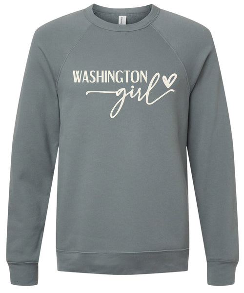 Storm sweatshirt with 'Washington girl' printed in cream ink.