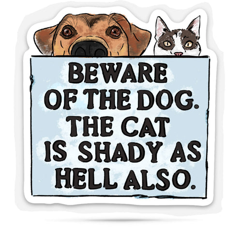 funny animal sticker with cat and dog