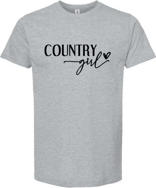 Light Gray t-shirt with 'Country Girl' printed in black ink.