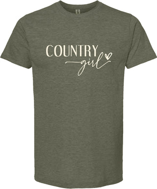 Moss t-shirt with 'Country Girl' printed in cream ink.