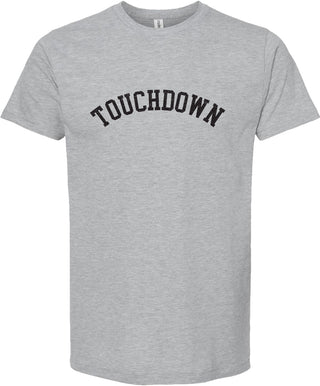 Light gray t-shirt with 'TOUCHDOWN' printed in black ink.
