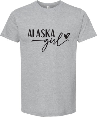 Light Gray t-shirt with 'Alaska girl' text on a white background