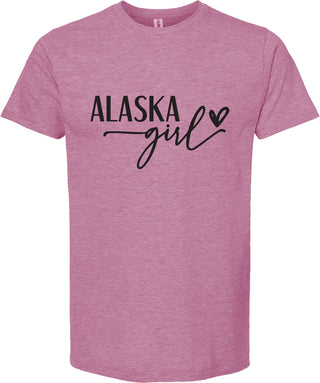 Raspberry t-shirt with 'Alaska Girl' text on a white background