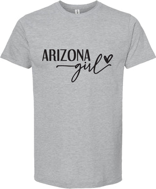 Light Gray t-shirt with 'Arizona girl' text on a white background