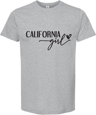 Light Gray t-shirt with 'California girl' text on a white background