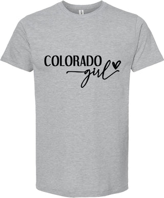 Light Gray t-shirt with 'Colorado girl' text on a white background