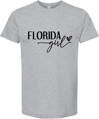 Light Gray t-shirt with 'Florida girl' text on a white background