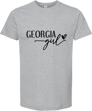 Light Gray t-shirt with 'Georgia girl' text on a white background