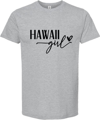 Light Gray t-shirt with 'Hawaii girl' text on a white background