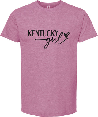 Raspberry t-shirt with 'Kentucky girl' text on a white background