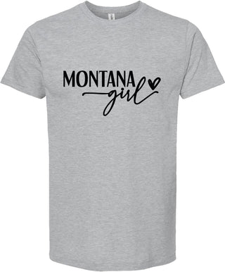 Light Gray t-shirt with 'Montana girl' text on a white background