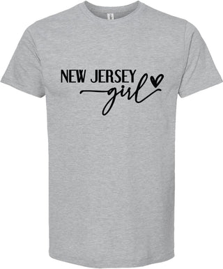 Light Gray t-shirt with 'New Jersey girl' text on a white background