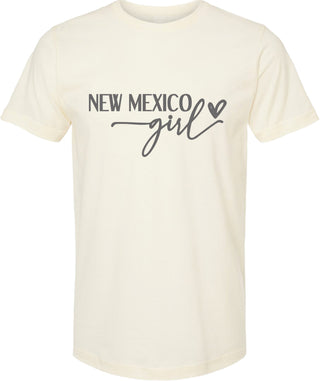 Cream t-shirt with 'New Mexico Girl' text on a white background