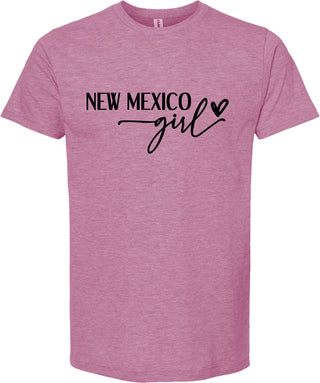 Raspberry t-shirt with 'New Mexico Girl' text on a white background
