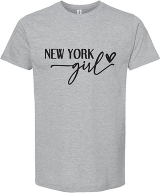 Light Gray t-shirt with 'New York girl' text on a white background