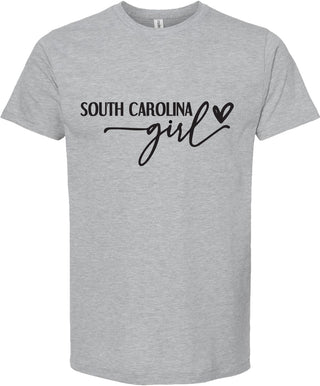 Light Gray t-shirt with 'South Carolina Girl' text on a white background