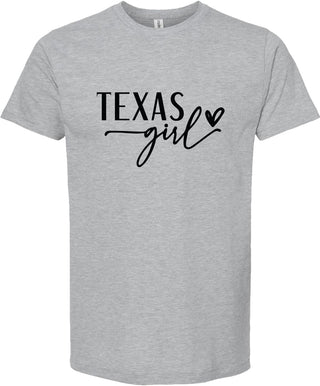 Light Gray t-shirt with 'Texas Girl' text on a white background