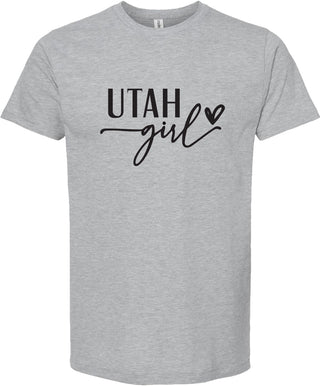 Light Gray t-shirt with 'Utah girl' text on a white background