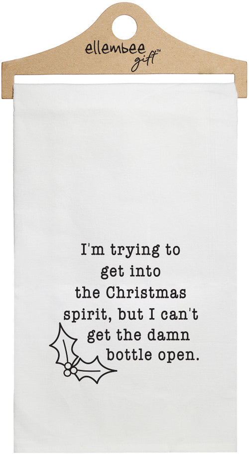 I'm trying to get into the Christmas spirit, but I can't get the damn bottle open - white kitchen tea towel