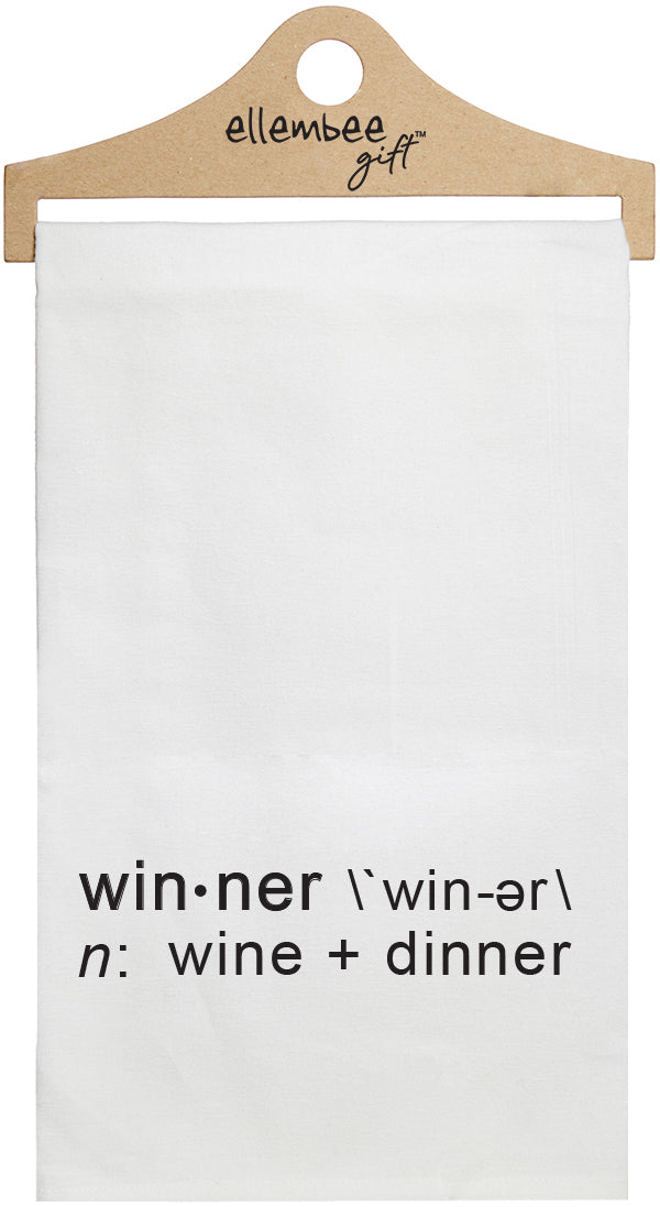 Winner. Wine + dinner - white kitchen tea towel