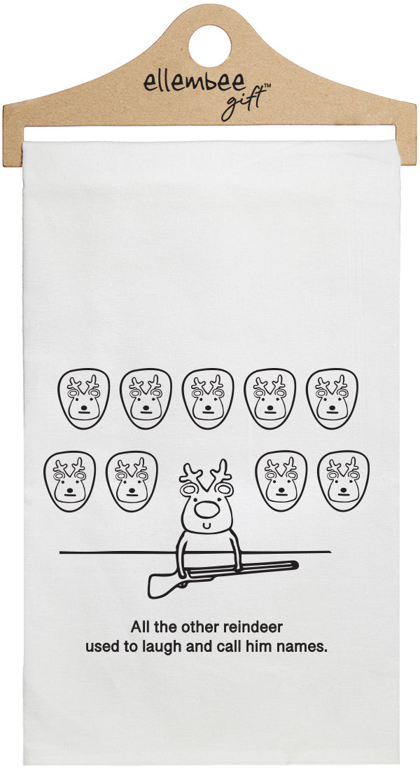 All the other reindeer used to laugh and call him names - white kitchen tea towel