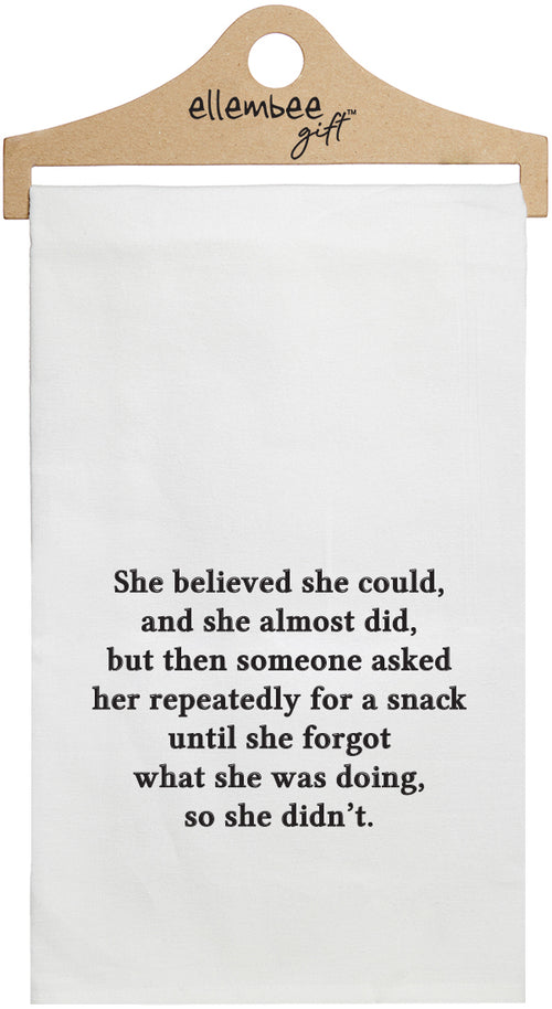 She believed she could and she almost did, but then someone asked her repeatedly for a snack until she forgot what she was doing, so she didn't - white kitchen tea towel