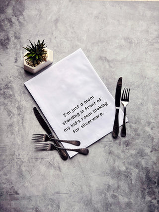 I'm just a mom standing in front of my kid's room looking for silverware - white kitchen tea towel