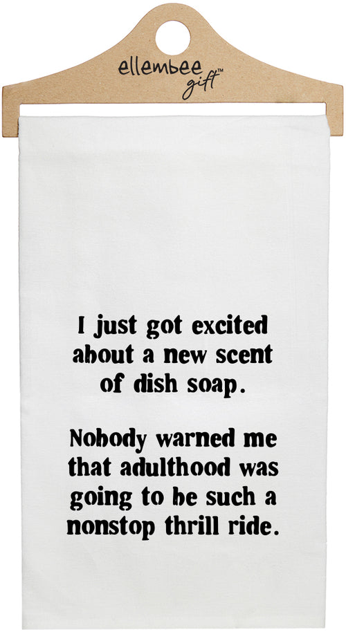 White I just got excited about a new scent of dish soap. Nobody warned me that adulthood was going to be such a nonstop thrill ride. kitchen tea towel with hanger