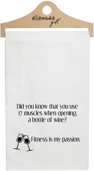 White Did you know that you use 17 muscles when opening a bottle of wine? Fitness is my passion. kitchen tea towel with hanger