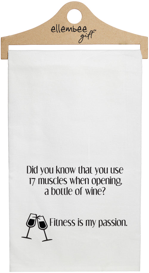 White Did you know that you use 17 muscles when opening a bottle of wine? Fitness is my passion. kitchen tea towel with hanger