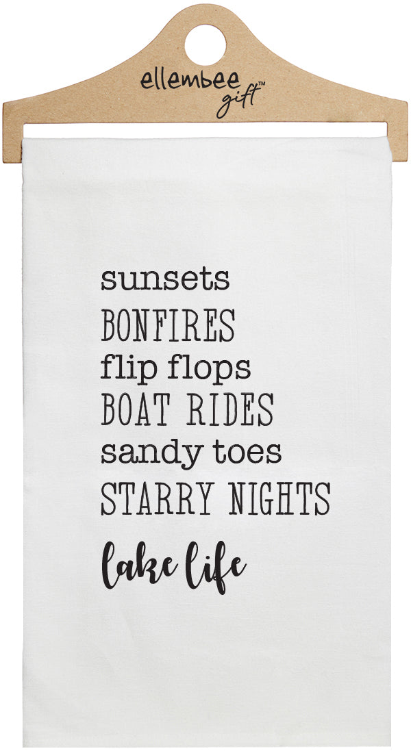 Lake Life Sunsets Bonfires Favorite Things - White Kitchen Tea Towel