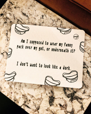 Am I supposed to wear my fanny pack over my gut, or underneath it?  I don't want to look like a dork. Swedish dishcloth